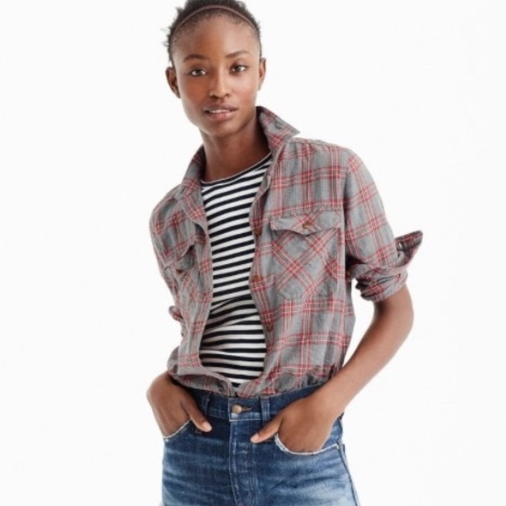 J. Crew Boyfriend Shirt in Pewter Plaid